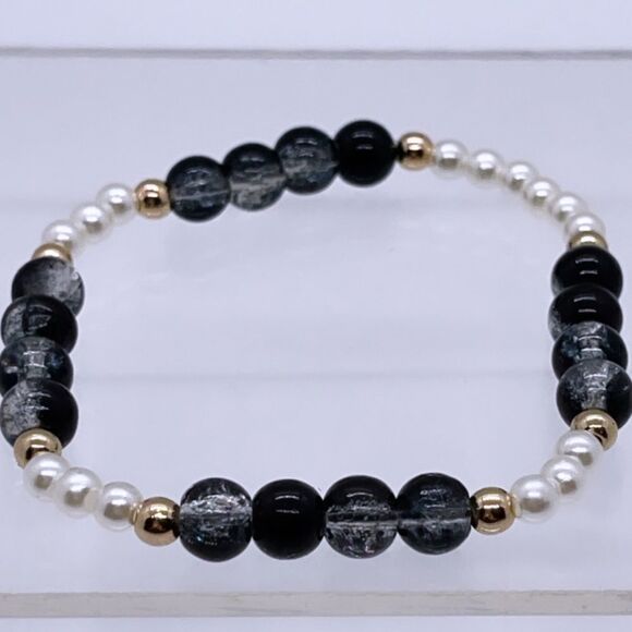 NWT Wool + Pepper Co. Black Glass Beaded Bracelet - Picture 2 of 4